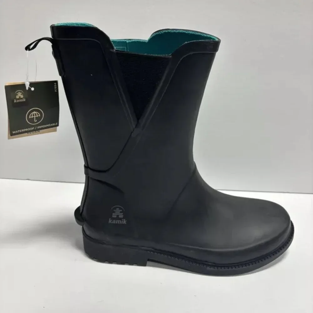 Kamik Women’s Chloe Black Rain Boots, Size 7 M
